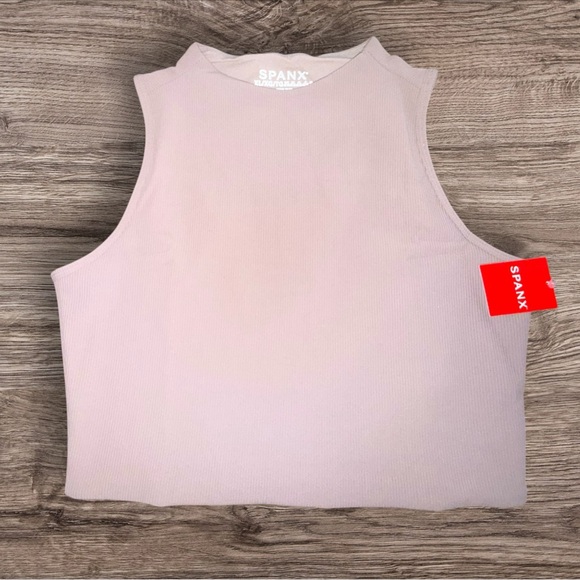 SPANX Tops - SPANX Contour Rib Mock Neck Crop Top Smoke Sleeveless NWT XL